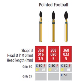 Alpen FG #368.023 Coarse Grit, Pointed Football Diamond Bur. Package of 5 Burs | SurgiMac Dental Supply