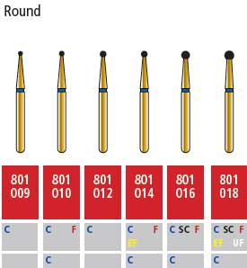 Alpen FG #801.016 SuperCoarse Grit, Round Diamond Bur. Package of 5 burs | SurgiMac Dental Supply