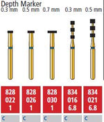 Alpen FG #834.016 Coarse Grit, Depth Marker 0.3mm Diamond Bur. Package of 5 Burs | SurgiMac Dental Supply