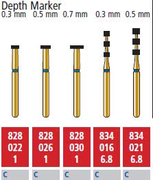 Alpen FG #834.016 Coarse Grit, Depth Marker 0.3mm Diamond Bur. Package of 5 Burs | SurgiMac Dental Supply