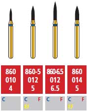 Alpen FG #860-5.012 Fine Grit, Flame Shaped Diamond Bur. Package of 5 Burs | SurgiMac Dental Supply