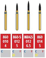Alpen FG #860.014 Fine Grit, Flame Shaped Diamond Bur. Package of 5 Burs | SurgiMac Dental Supply