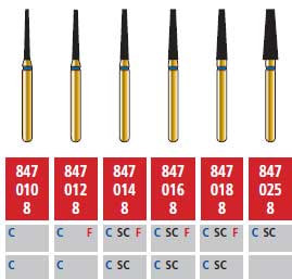 Alpen FG #847.014 Fine Grit, Flat End Taper Diamond Bur. Package of 5 Burs | SurgiMac Dental Supply