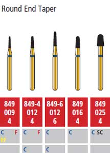 Alpen FG #849-6.012 Coarse Grit, Round End Taper Diamond Bur. Package of 5 Burs | SurgiMac Dental Supply