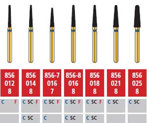 Alpen FG #856.014 Coarse Grit, Round End Taper Diamond Bur. Package of 5 Burs | SurgiMac Dental Supply