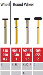 Alpen FG #909-1.040 Coarse Grit, Wheel Shaped Diamond Bur. Package of 5 Burs | SurgiMac Dental Supply