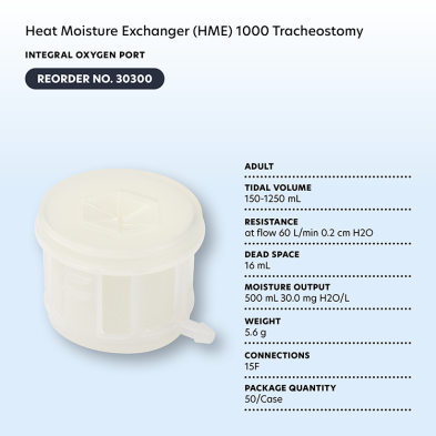 Dynarex | Dynarex Heat Moisture Exchanger (HME) 1000 Tracheostomy w/ Integral Oxygen Port 50 Count | 30300