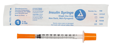 SurgiMac Dynarex Insulin Syringe N/S Individual Wrapped 1cc 31G 5 Count (31G, 5/16