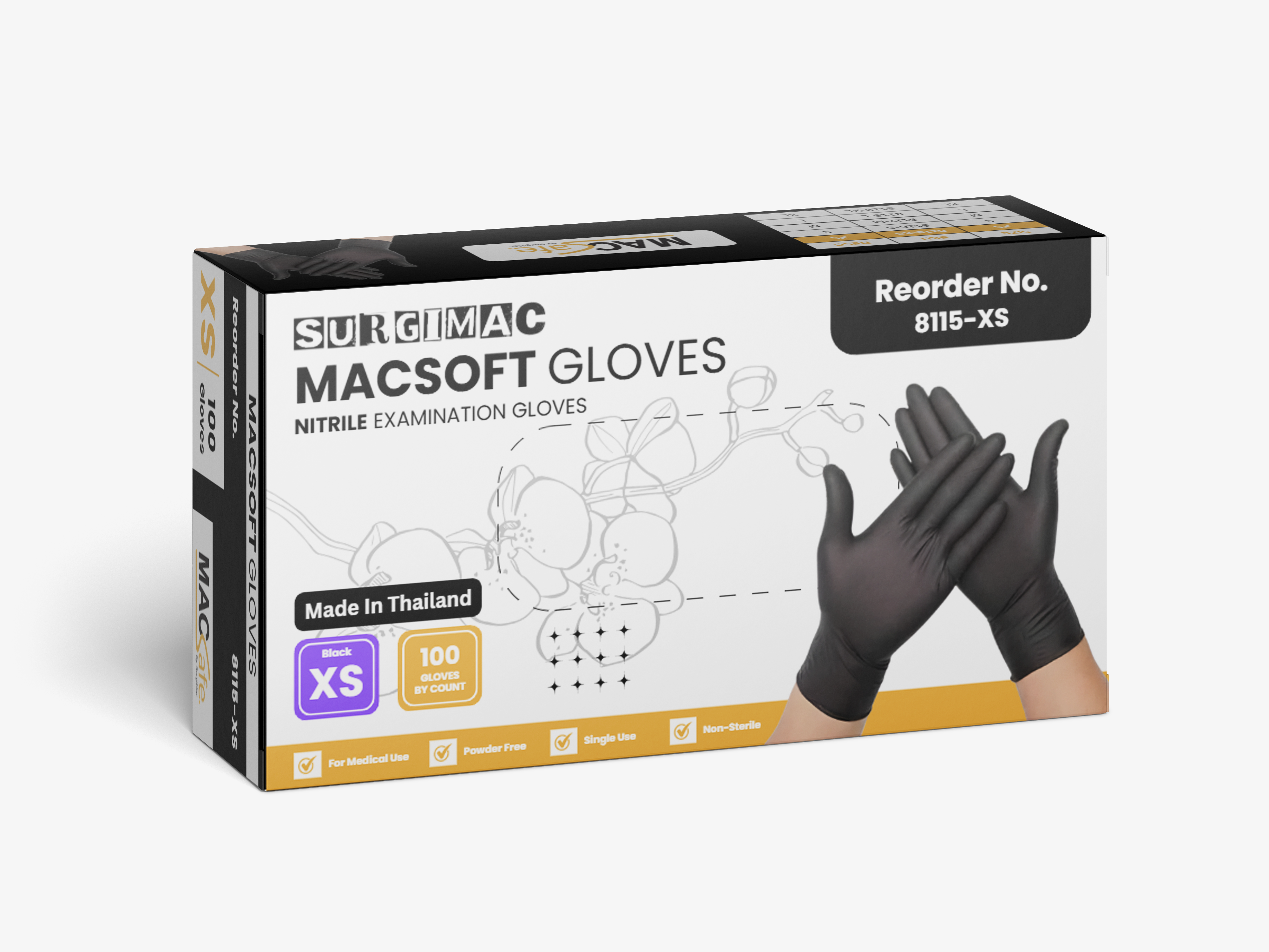 SurgiMac Nitrile Exam Glove, Chemo Tested, Black, MacSoft, 100/Box