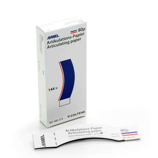 Hanel C-Shaped Curved Articulating Paper Strips, 80 micron, Blue/Red, Box | SurgiMac Dental Supply