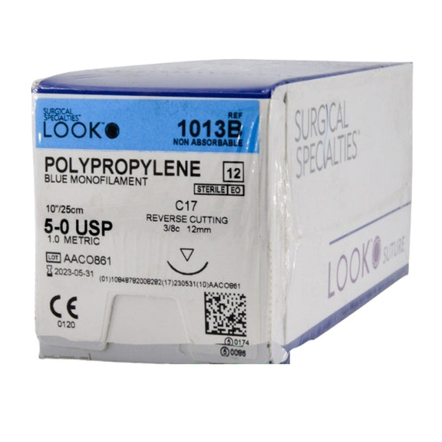 Nonabsorbable Suture with Needle LOOK Polypropylene C17 3/8 Circle Reverse Cutting Needle Size 5 - 0 Monofilament | 1013B | Corza Medical | SurgiMac