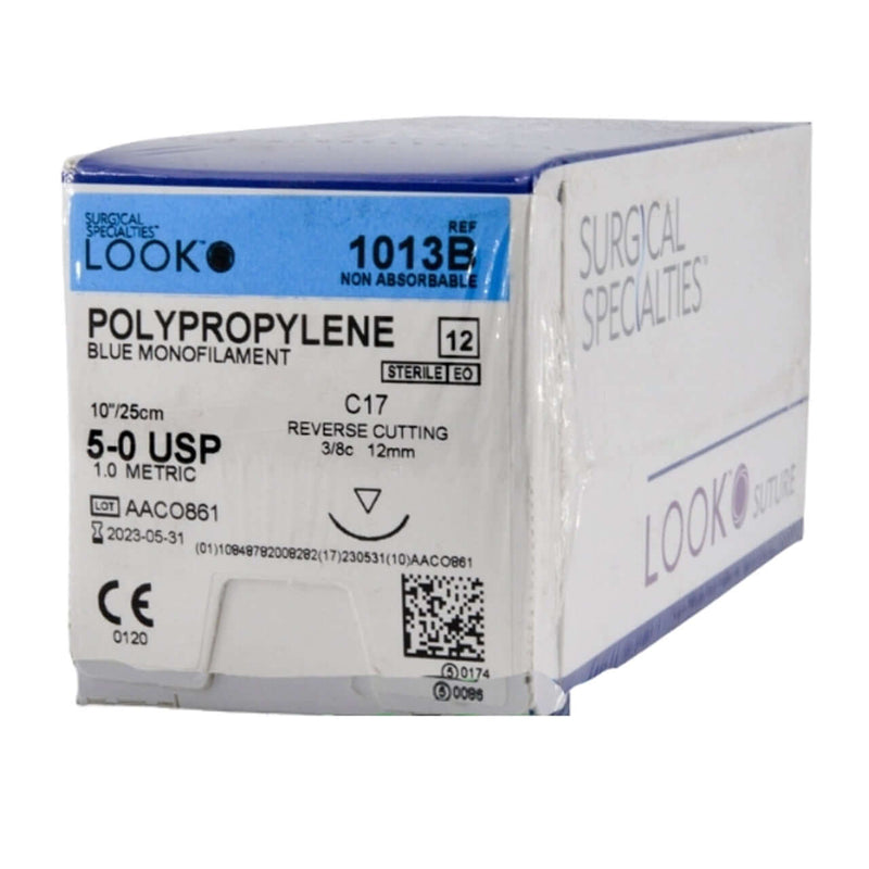 Nonabsorbable Suture with Needle LOOK Polypropylene C17 3/8 Circle Reverse Cutting Needle Size 5 - 0 Monofilament 1013B