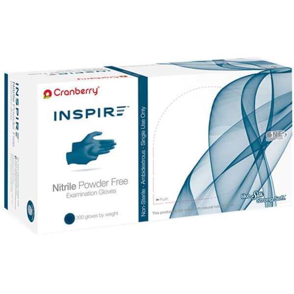 Inspire Nitrile Exam Gloves, MEDIUM, Aegean Blue, 300/Box. Ambidextrous gloves | SurgiMac Dental Supply