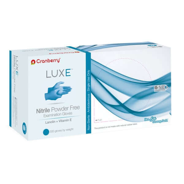 Luxe Nitrile Exam Gloves, Medium, 300/Bx, Blue, Powder-Free, Non-Sterile | SurgiMac Dental Supply