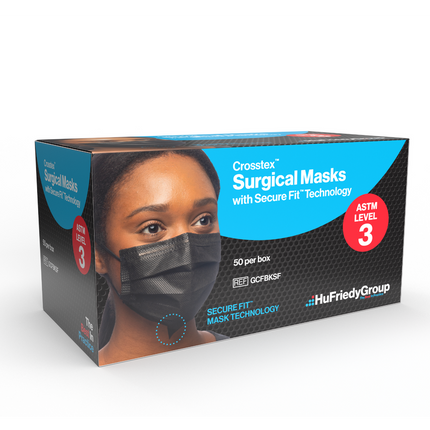 Mask, Surgical with Secure Fit Technology, Black, Level 3, 50/bx 10bx/ctn