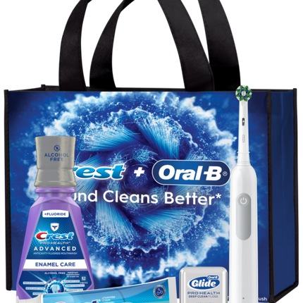 Oral-B Pro 1000 Electric Toothbrush; Crest Pro-Health Clean Mint Toothpaste (4.3 Oz); Crest Pro-Health Advanced Enamel Care Mouthwash (500 Ml), Oral-B Glide Pro-Health Advanced Floss (15m); Crossaction Brush Head; Reusable Tote Bag. 3/cs | Procter & Gambl