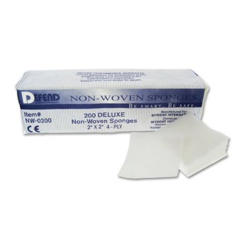 Defend 2" x 2" 4 ply Non-Sterile Non-Woven 32 gram weight Rayon/Polyester