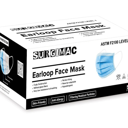 Procedure Face Masks MacSafe by SurgiMac| ASTM Level 1| Blue| 100/Box