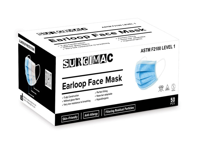 SurgiMac | Procedure Face Masks MacSafe by SurgiMac| ASTM Level 1| Blue| 50/Box | 10-1301