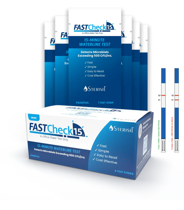 Sterisil FastCheck 15 In-Office Water Test Strip - Pack of 6 | SurgiMac Dental Supply