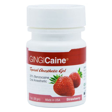 GINGICaine Strawberry flavored topical anesthetic (Benzocaine 20%) gel, 1 ounce