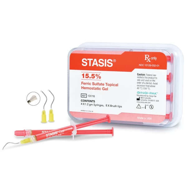 STASIS® 15.5% Ferric Sulfate Topical Hemostatic Gel Syringe, 1.2 mL Syringe 4-Pack | SurgiMac Dental Supply