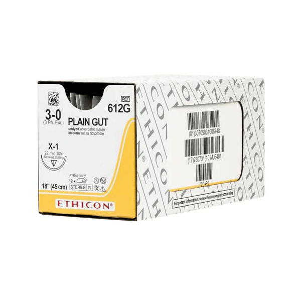 Absorbable Suture with Needle Plain Gut X-1 1/2 Circle Reverse Cutting Needle Size 3 - 0 | SurgiMac Dental Supply