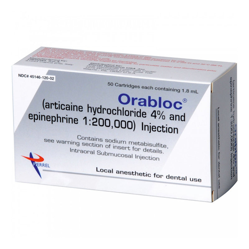 Orabloc Articaine HCl 4% with Epinephrine 1:200,000 Injection Cartridges, 1.8 mL 50/Pk 2101052-1