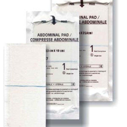 Abdominal Pad, 8" x 7½", Sterile 1s, Sealed Ends, 12/pk, 20 pk/cs