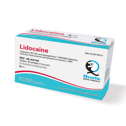 Quala | Lidocaine HCL 2% with Epinephrine 1:100,000, 1.7 mL Cartridges, 50/Box | 08-A0100-1