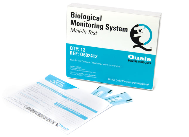 Quala | Biological Monitoring Mail-In Service (Weekly) Includes: (2) Bacterial Spore Test Strips & (1) Control Strip, Postage-Paid Envelope. 48 tests/box | Q602448