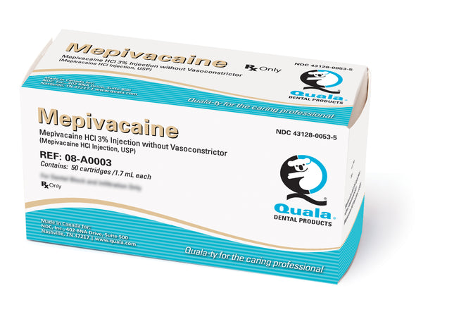 Quala | Quala Mepivacaine 3% Local Anesthetic PLAIN Cartridges, 1.7 mL 50/Box | 08-A0003