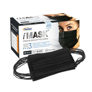 Premium Ear-Loop Masks ASTM Level 3, Black, 50/Box | SurgiMac Dental Supply