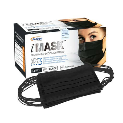 Premium Ear-Loop Masks ASTM Level 3, Black, 50/Box | SurgiMac Dental Supply