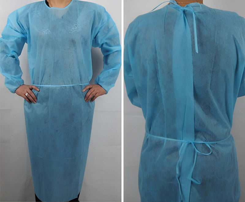 Safe-Dent Non-Woven Isolation Gown Blue with Elastic Cuffs, Two Ties | SurgiMac Dental Supply