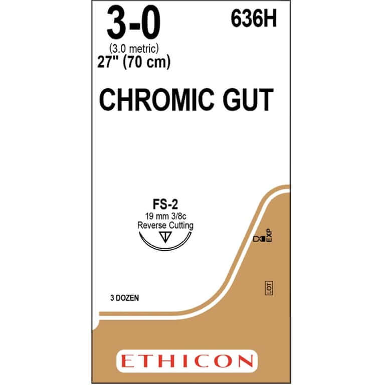 Absorbable Suture with Needle Chromic Gut FS-2 3/8 Circle Reverse Cutting Needle Size 3 - 0 | SurgiMac Dental Supply