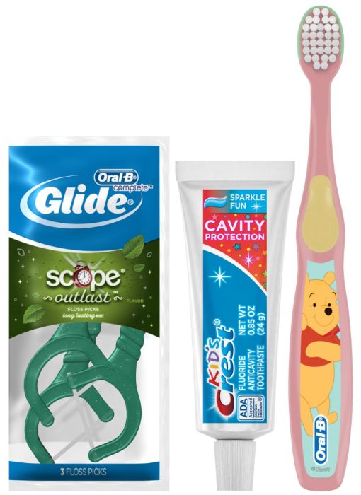 Oral-B Kids Toothbrush with Pooh Graphic, Fun Bubble Gum Toothpaste & Glide Floss Picks Kit 80741923-1