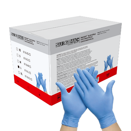 Nitrile Exam Gloves MacSoft by SurgiMac | Blue | Chemo Tested | 300 Count | 6116-L-CS | SurgiMac | SurgiMac