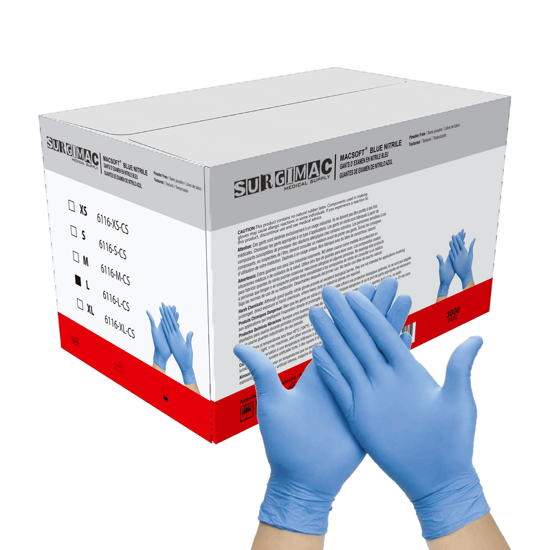 Nitrile Exam Gloves MacSoft by SurgiMac | Blue | Chemo Tested | 300 Count 6116-L-CS