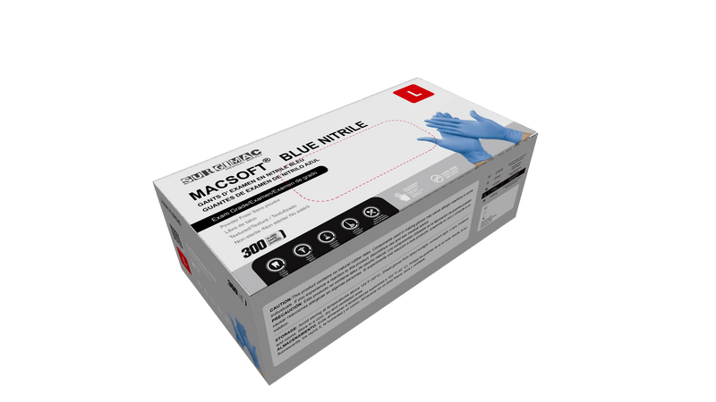Nitrile Exam Gloves MacSoft by SurgiMac | Blue | Chemo Tested | 300 Count 6116-S