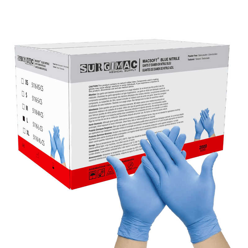 Nitrile Exam Gloves MacSoft by SurgiMac | Blue | Chemo Tested | 200 Count 5116-L-CS