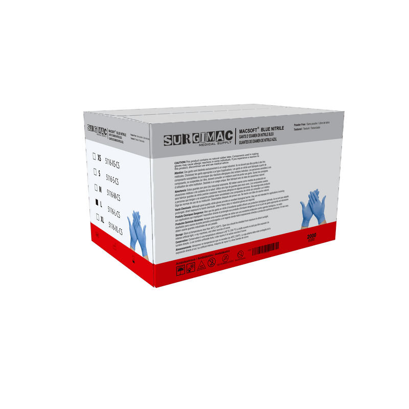 Nitrile Exam Gloves MacSoft by SurgiMac | Blue | Chemo Tested | 200 Count 5116-XS