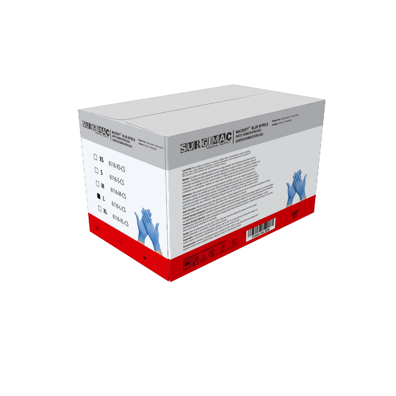 Nitrile Exam Gloves MacSoft by SurgiMac | Blue | Chemo Tested | 300 Count 6116-S