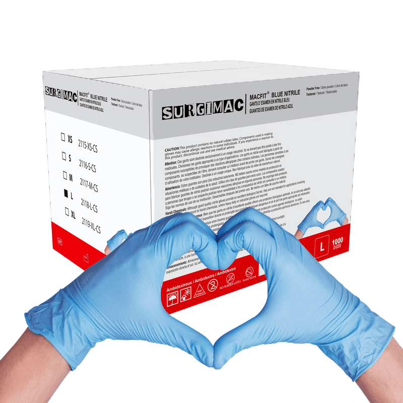Nitrile Exam Gloves MacFit by SurgiMac | Blue | 100 Count 2118-L-CS