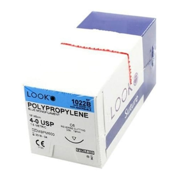 Nonabsorbable Suture with Needle LOOK Polypropylene C6 3/8 Circle Reverse Cutting Needle Size 4 - 0 Monofilament | 1022B | Corza Medical | SurgiMac