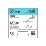 Nonabsorbable Suture with Needle LOOK Silk C6 3/8 Circle Reverse Cutting Needle Size 5 - 0 Braided 754B