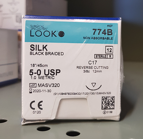 Nonabsorbable Suture with Needle LOOK Silk C17 3/8 Circle Reverse Cutting Needle Size 5 - 0 Braided | 774B | Corza Medical | SurgiMac