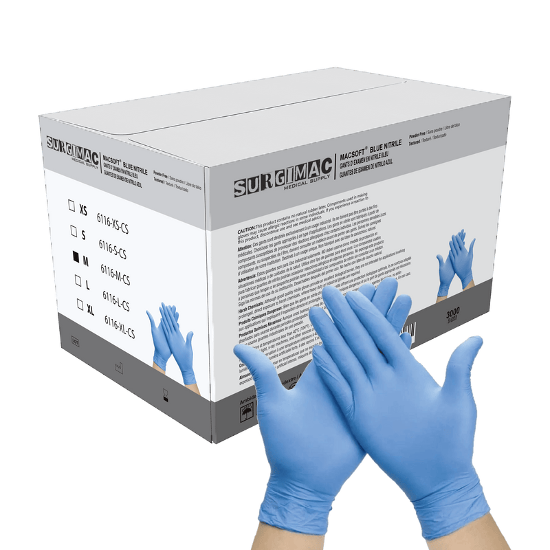 Nitrile Exam Gloves MacSoft by SurgiMac | Blue | Chemo Tested | 300 Count 6116-M-CS