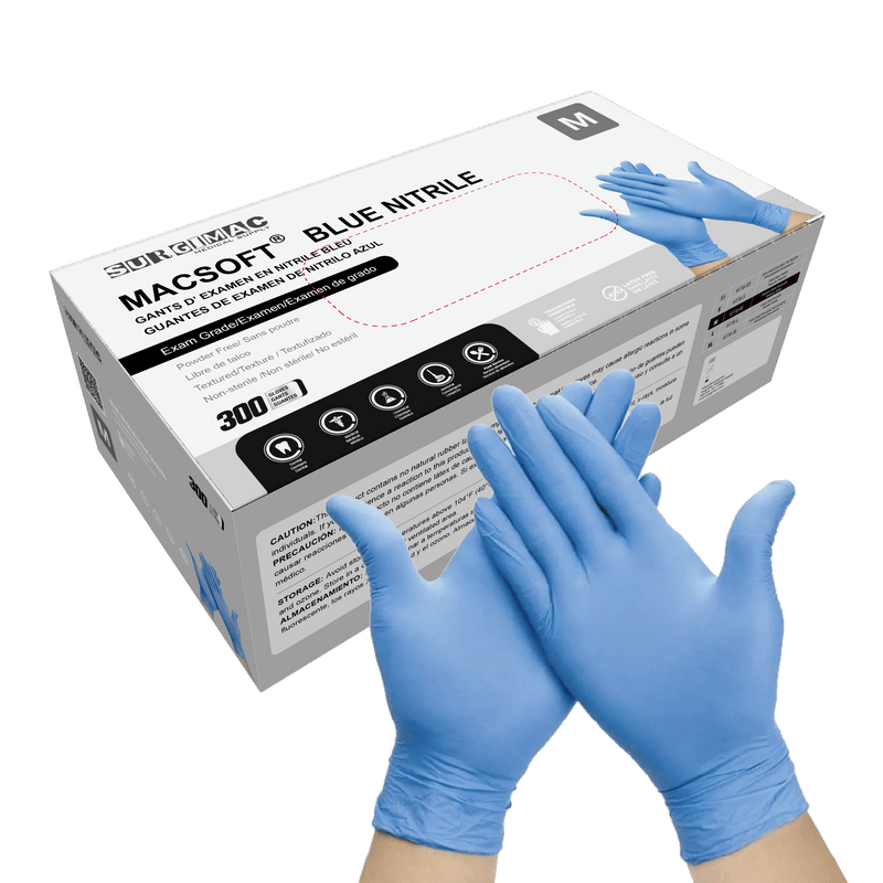 Nitrile Exam Gloves MacSoft by SurgiMac | Blue | Chemo Tested | 300 Count 6116-M