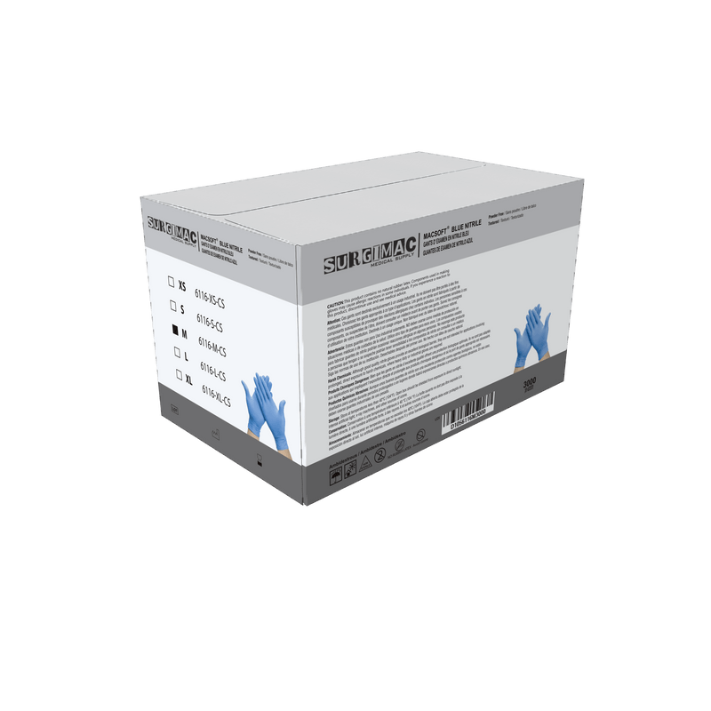 Nitrile Exam Gloves MacSoft by SurgiMac | Blue | Chemo Tested | 300 Count 6116-S